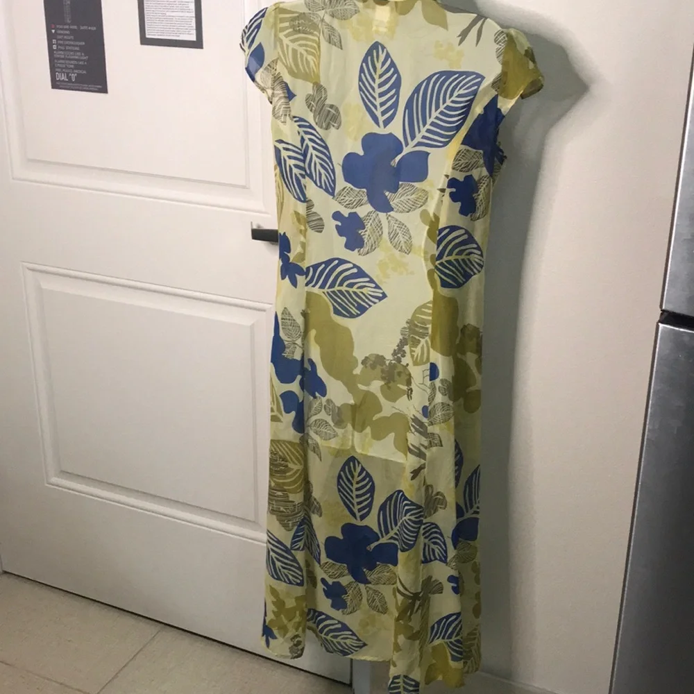 Vintage Sheer silk palm print cover up by Kiko Bay yellow L